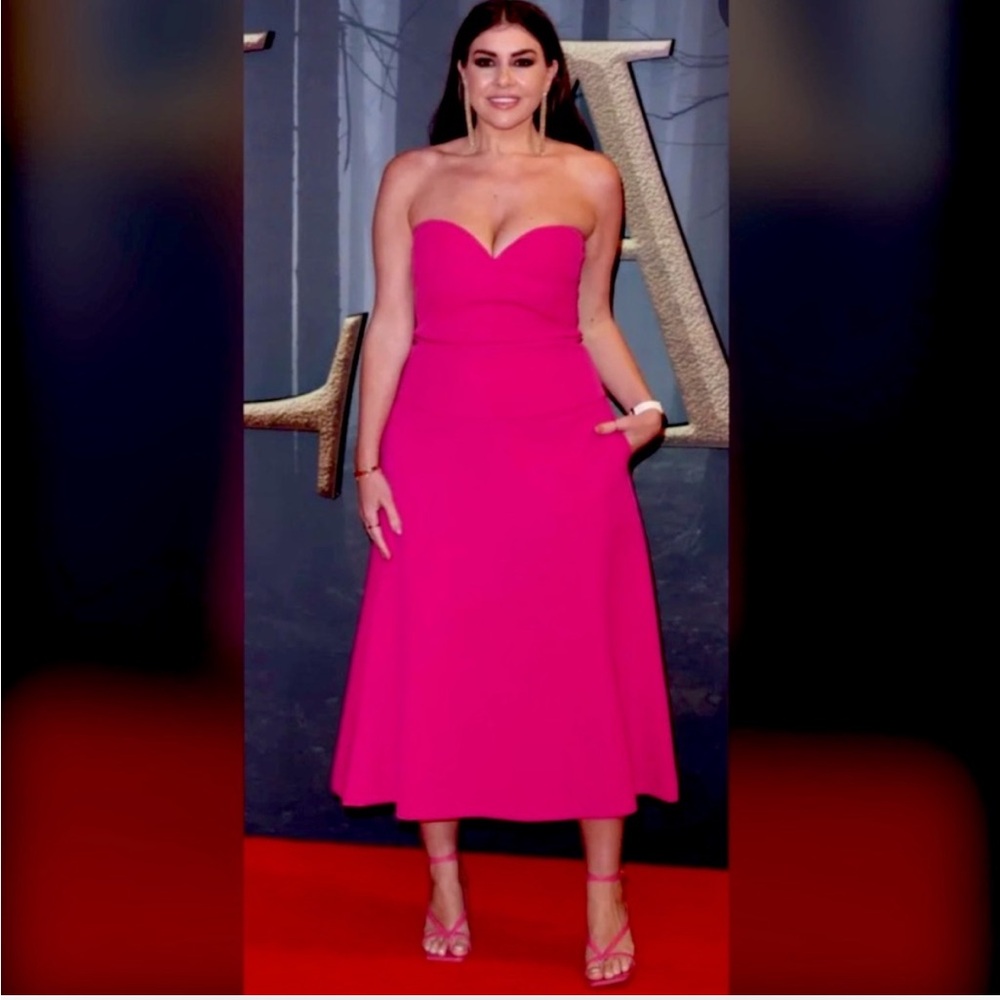 Zara corset bustier fuchsia pink midi dress with pockets sz.S